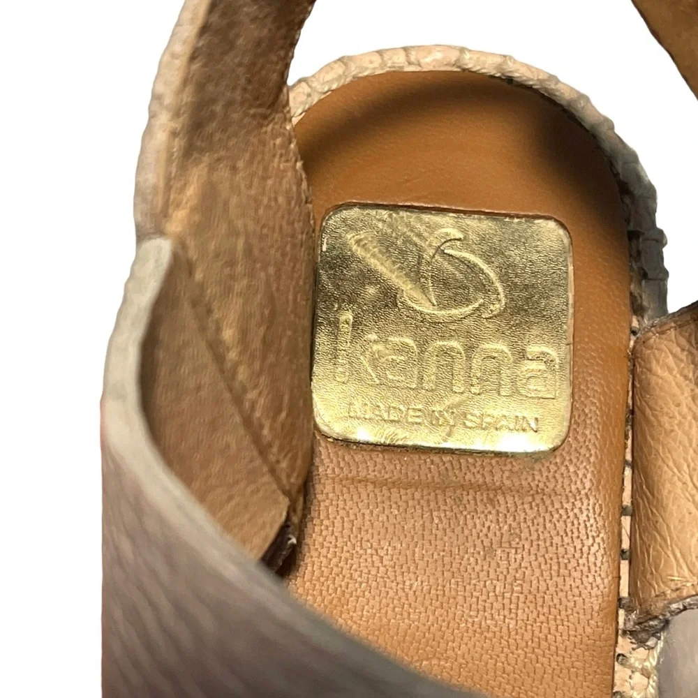 kanna Taupe Textured Leather Spain Espadrille Wedge Sandals Size EU 37 US 6.5-7